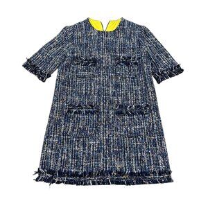 Handmade Navy Tweed Short Sleeve Dress